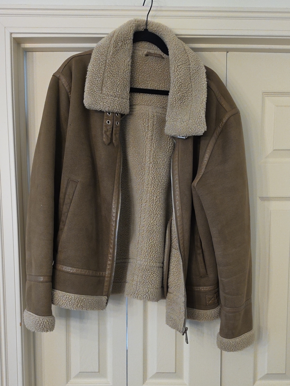 Zara Men's Shearling Bomber Jacket - Taupe